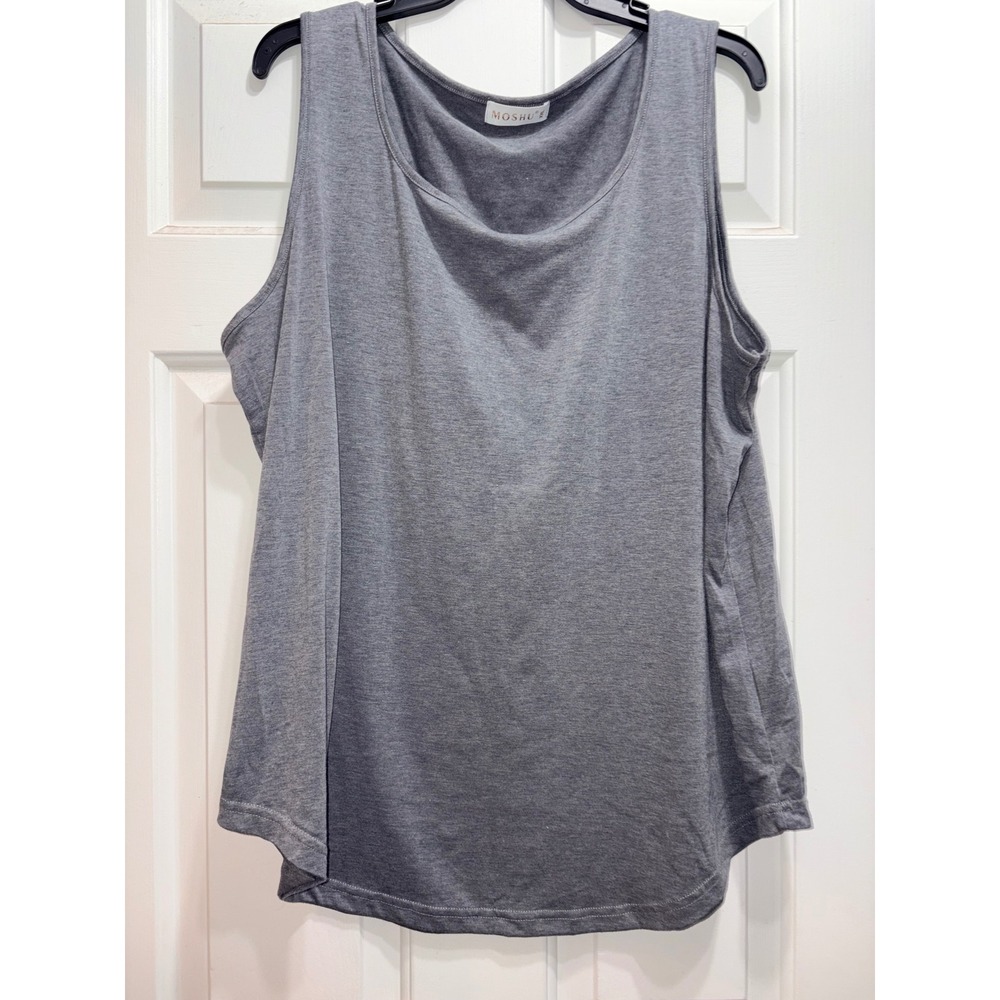 Moshu Women XXL Heather‎ Gray Scoop Neck Sleeveless Tank Top Curved Hem Relaxed